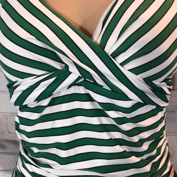 Green & White Striped Swimsuit Built In Bra See Measurements - Picture 5 of 15